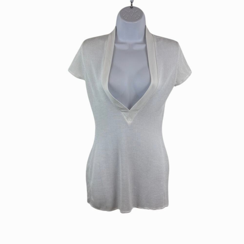 White Sheer Swim Coverup Plunge Neck Beach Pool Resortwear M